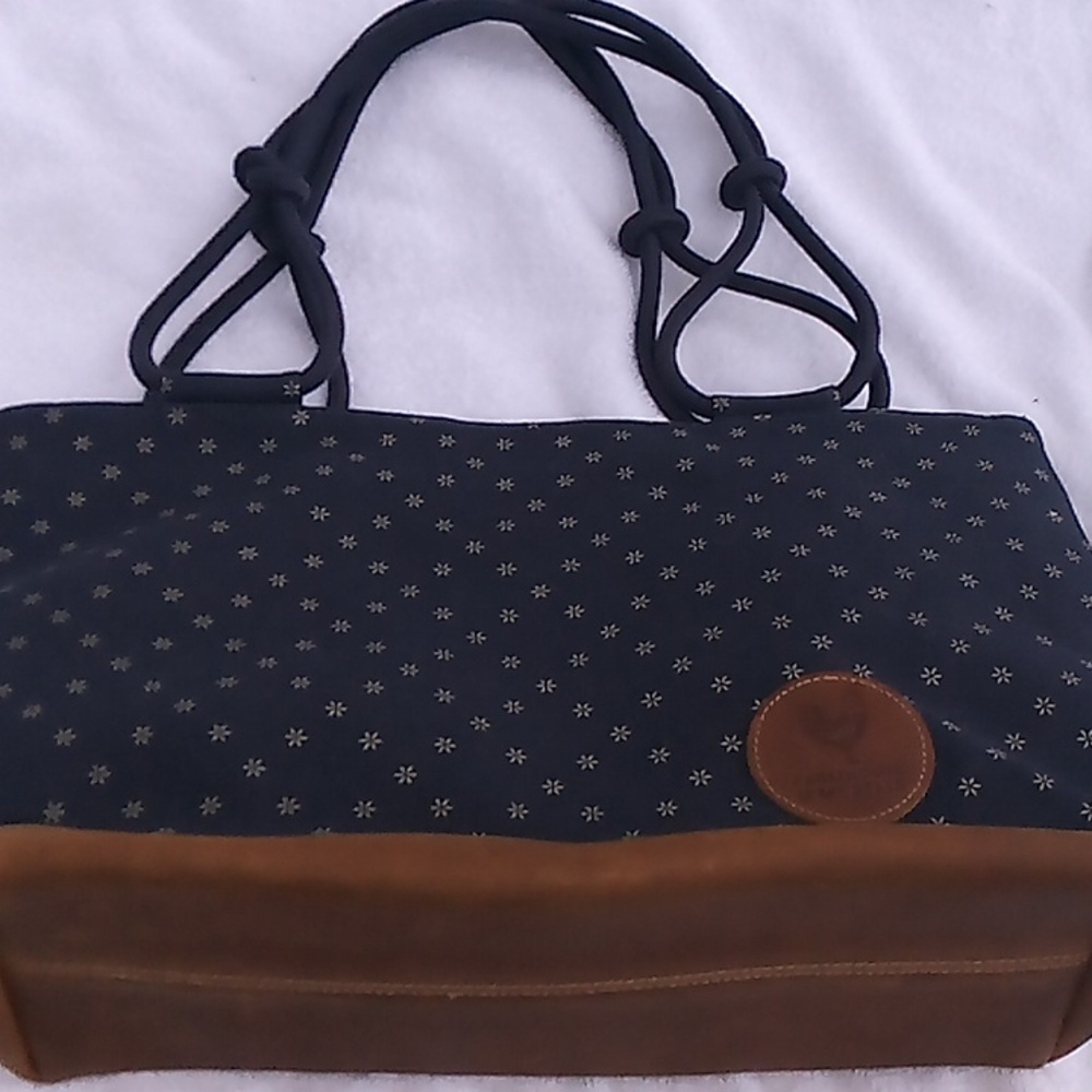 Farmhouse Is My Style  Navy Canvas and Brown Leather Women's Large Tote Bag